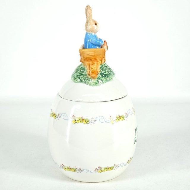 Vintage Beatrix Potter Teleflora Peter Rabbit Easter Egg Cookie Candy Jar For Sale - Image 9 of 10