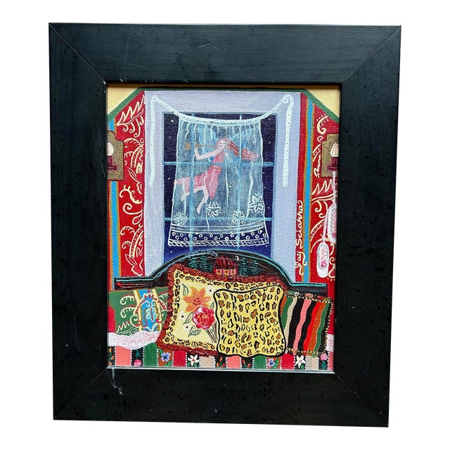 Original Painting of Interior With Angel by Fay Sciarra For Sale