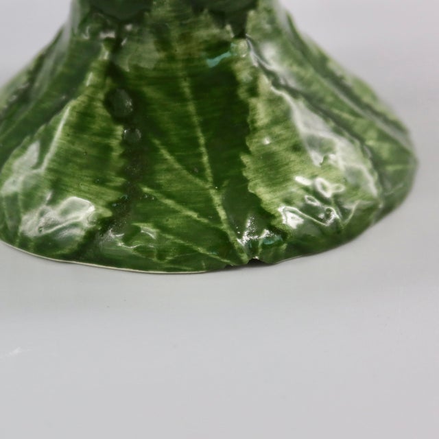 Vintage Italian Bassano Majolica Green Leaf Pedestal Compote Bowl — Made in Italy For Sale - Image 9 of 9