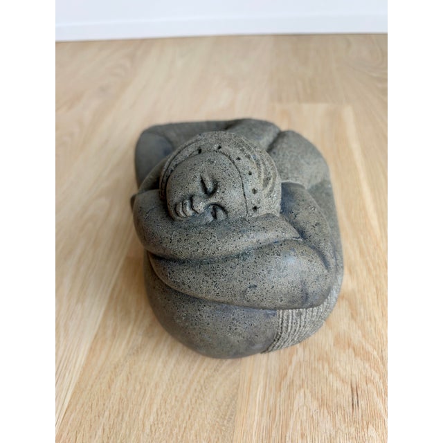 Late 20th Century Vintage Botero-Inspired Hand-Carved Stone Reclining Woman Sculpture – Indoor or Garden Art For Sale - Image 5 of 10