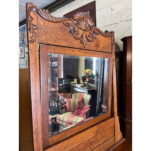 Victorian Antique Oak Dresser With Mirror For Sale - Image 3 of 8