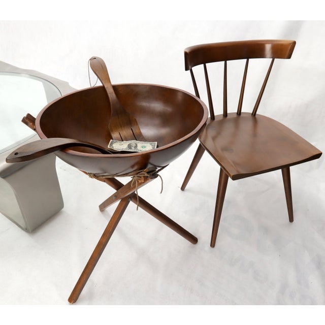 Wood Extra Large Turned Teak Wood Salad Bowl on Tripod Stand For Sale - Image 7 of 10