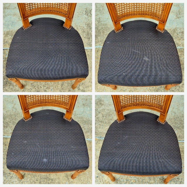 Wood c.1940s Directoire Neoclassical French Regency Fruitwood Cane Back Dining Chairs, Set of 4 For Sale - Image 7 of 17