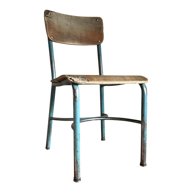 Industrial Vintage Wood & Metal School Chair Chairish