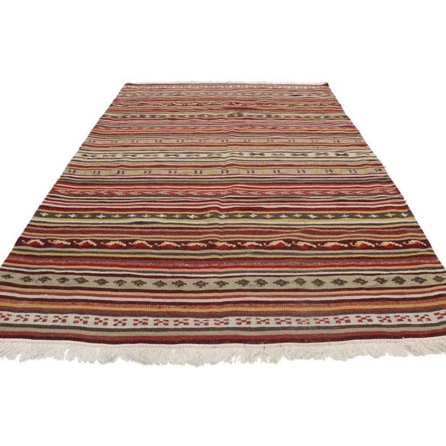 Cabin Vintage Turkish Striped Kilim Rug, 04'07 X 06'05 For Sale - Image 3 of 9
