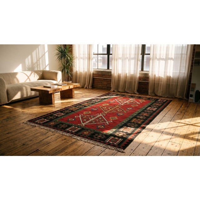 1890s Red Tree of Life Antique European Besserabian Kilim Rug 6'6" X 12'4" Flatweave Wool Carpet For Sale - Image 12 of 12
