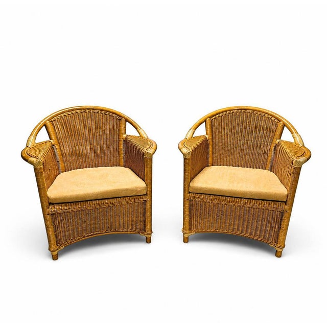 Wicker and Bamboo Patio Chairs in Alcantara, 1980s, Set of 2 For Sale - Image 16 of 16