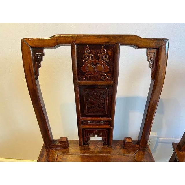 Pair Antique Ming Style Chinoiserie Carved Side Chairs./ Hall Chairs Hand Carvings of "flute, cloud and scroll" design...
