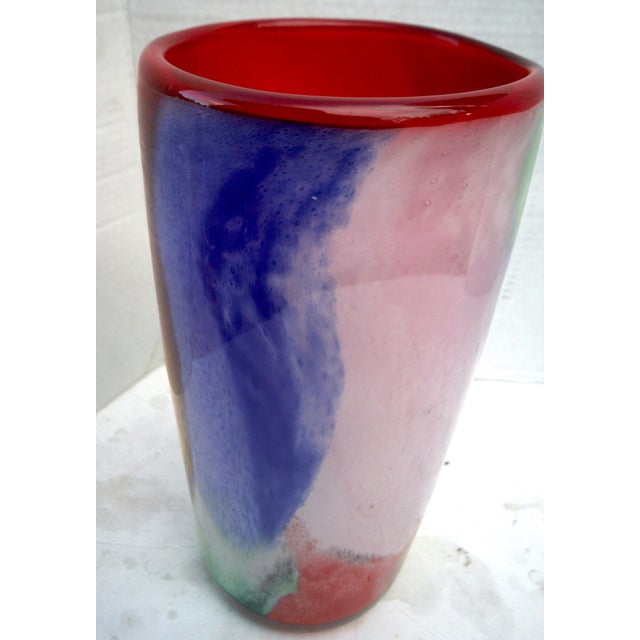 Glamorous Mid-Century Cased–Glass Block Vase With Red Interior - Makora Krosno Poland For Sale - Image 10 of 17