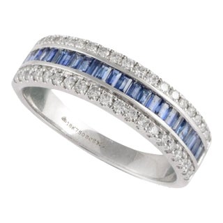 Natural Blue Sapphire Diamond Wedding Band Crafted in 18k Gold Size 7 For Sale