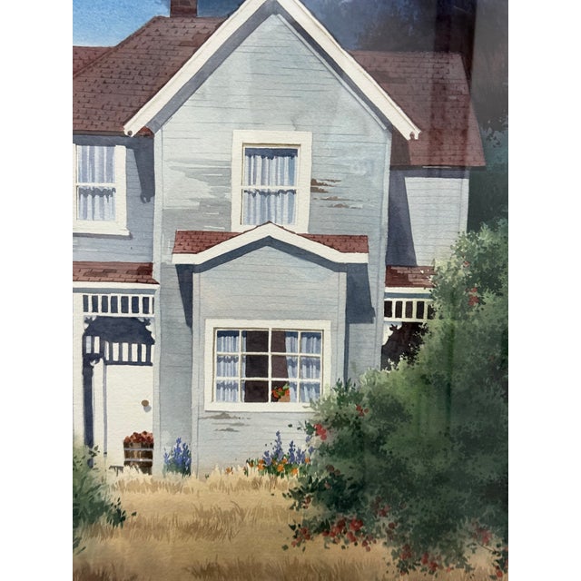 Blue Melinda Cowdrey Whidby House Framed Watercolor, Circa 1995 For Sale - Image 8 of 11