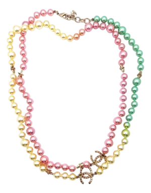 Chanel Gold CC Star Neon Rainbow Candy Pearl Necklace