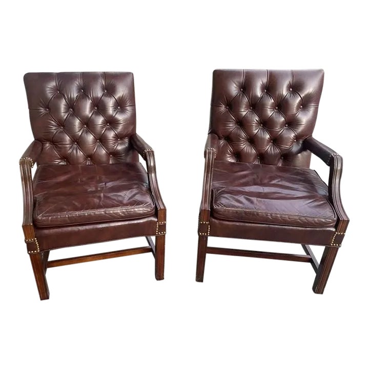 Leather Tufted Gainsborough Chairs by Leathercraft of Conover, North