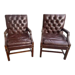 Leather Tufted Gainsborough Chairs by Leathercraft of Conover, North Carolina - a Pair