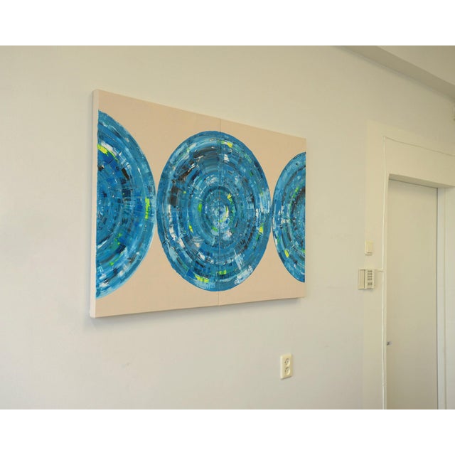 Contemporary Blue Circle Diptych I, Contemporary Painting on Canvas For Sale - Image 3 of 10