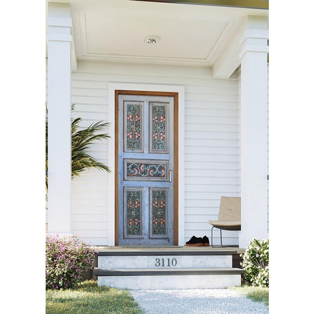 Mediterranean Hand-Carved Door in Distressed Blue With Ornate Floral Panels Custom Size Interior/Exterior For Sale - Image 10 of 18