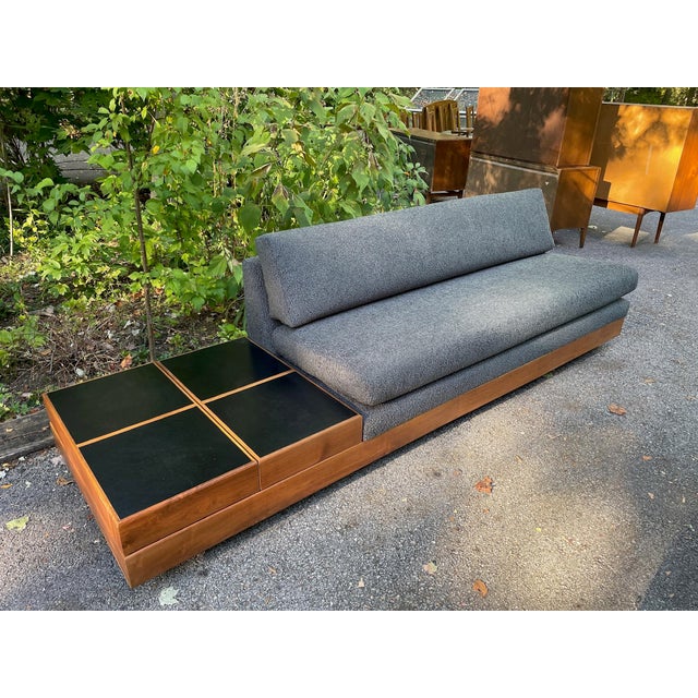 Wood Mid Century Modern Modular Sofa With Walnut and Leather Side Tables For Sale - Image 7 of 12