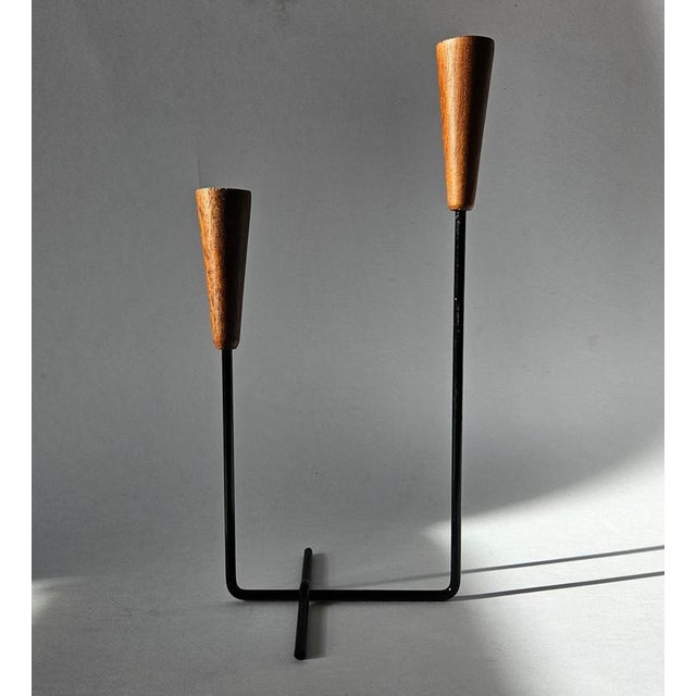 Mid-Century Teak and Metal Candleholder, 1960s For Sale - Image 11 of 16