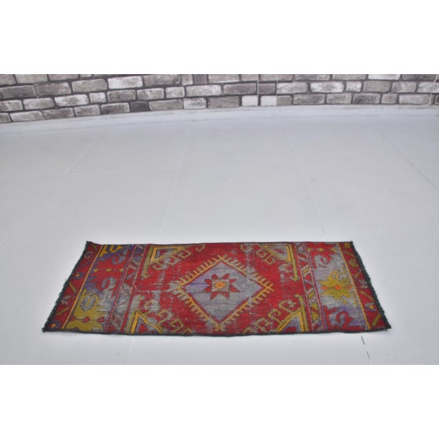 1960s Small Vintage Handknotted Door Mat Rug For Sale - Image 5 of 8