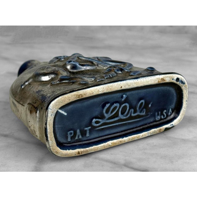 Blue Vintage Traditional Polo Equestrian Blue & Silver Pottery Flask Vase For Sale - Image 8 of 8