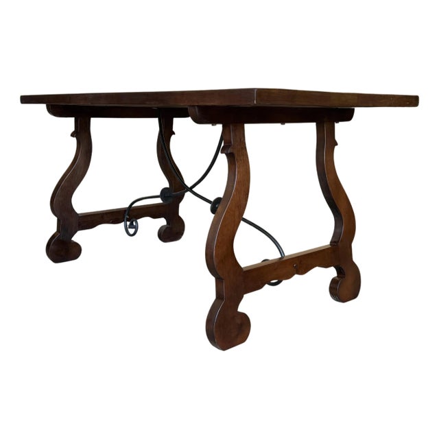 20th Dining or Console Table of Walnut with Lyre Legs and Heavy Top, Spain For Sale