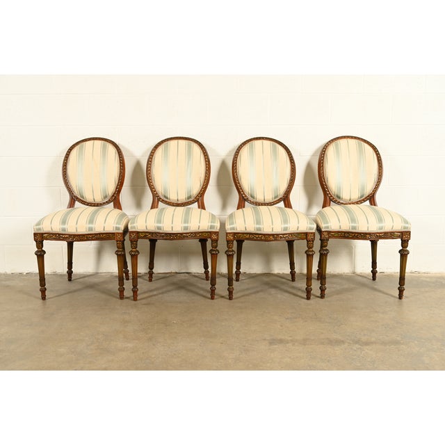 Karges Style French Regency Louis XVI Carved Mahogany and Gold Gilt Dining Chairs, Set of Four For Sale - Image 12 of 12