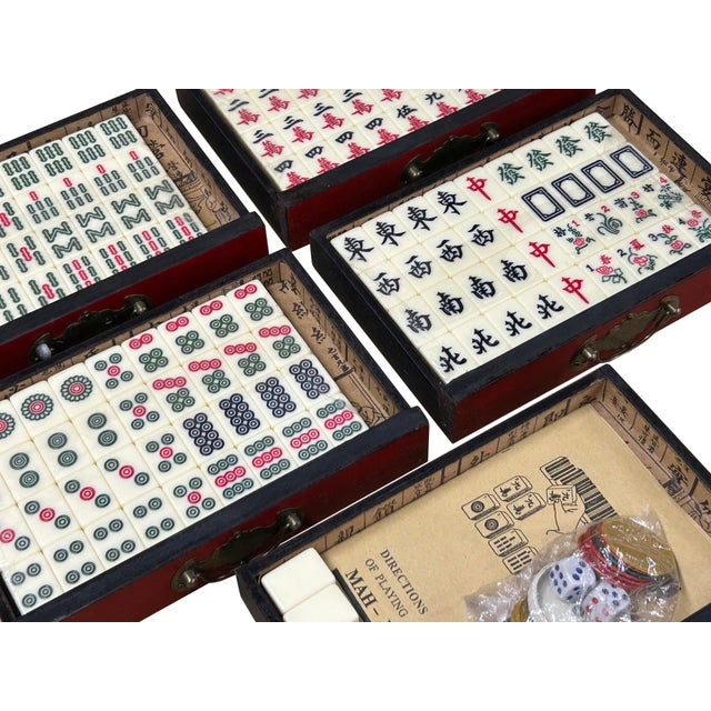 Chinese Flower Bird Red Vinyl Box Small Size Mahjong Tiles Game Set For Sale - Image 11 of 11