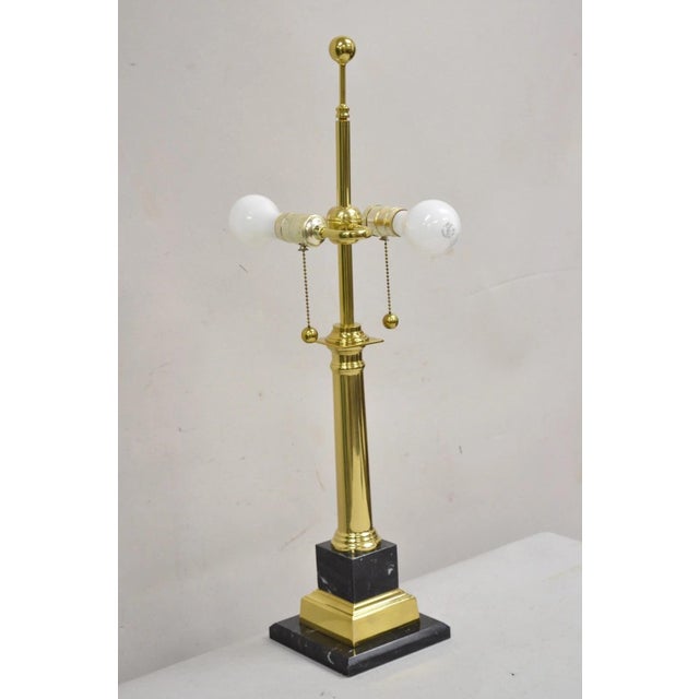 Vintage French Empire Brass & Italian Black Marble Column Table Lamps - A Pair For Sale - Image 11 of 12