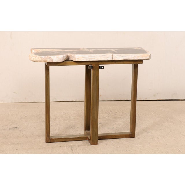 Petrified Wood Console Table With Modern Metal Base Chairish