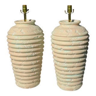 Vintage Sculptural Ribbed Plaster Table Lamps, a Pair For Sale