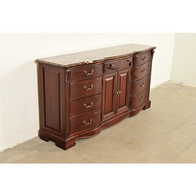 Thomasville Thomasville French Louis Philippe Carved Mahogany Marble Top Triple Dresser or Credenza For Sale - Image 4 of 14