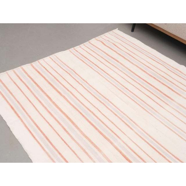 1970s Vintage Handmade Wool Cotton White Runner Rug For Sale - Image 9 of 11