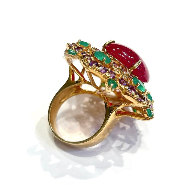 Bochic "Capri" Vintage Ruby, Amethyst & Emerald Cocktail Ring 18K Gold & Silver For Sale In New York - Image 6 of 18