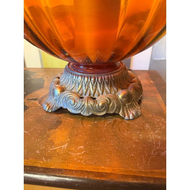 1960s Hollywood Regency Amber Glass Globe Lamp For Sale - Image 11 of 11