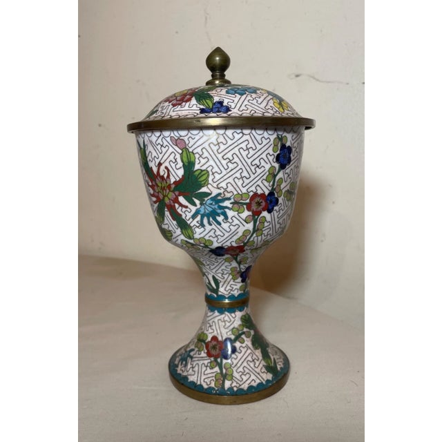 High Quality Antique Handmade Chinese Enamel Bronze Cloisonné Lidded Urn Jar For Sale - Image 9 of 13