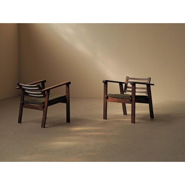 French Modernist Reconstruction Oak Armchairs, 1940s, Set of 2 For Sale - Image 13 of 16
