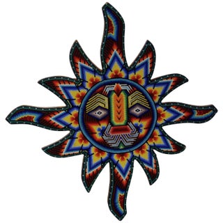 Mexican Huichol Hand Beaded Sun Wall Decor For Sale