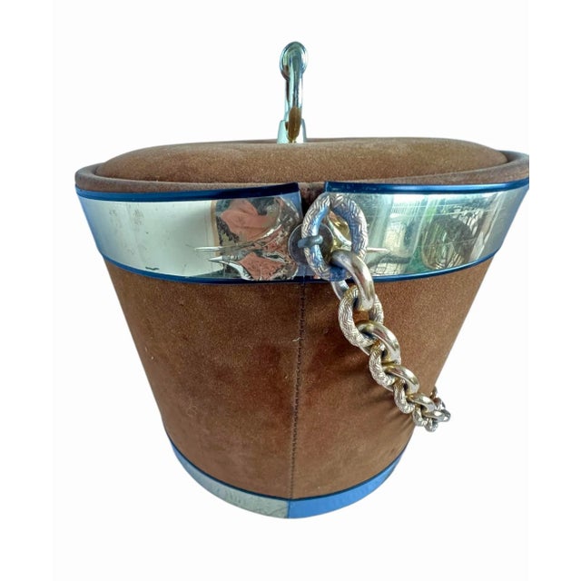 Georges Briard Brown Suede Ice Bucket With Gold Tone Chain Handle MCM 1960s Mid-Century For Sale - Image 10 of 12
