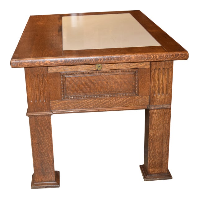 1940s Vintage Victorian Table or Kitchen Island With Marble Insert For Sale