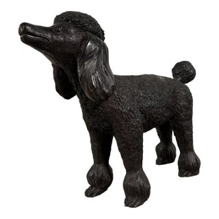 Bronze Life-Size Poodle Sculpture – 16”h Elegant Dog Statue With Dark Patina For Sale