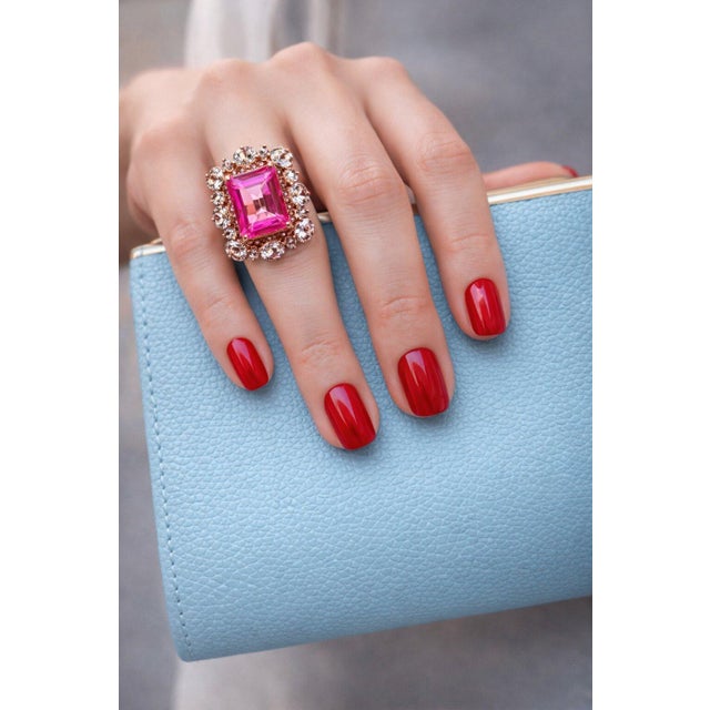 Bochic Capri Vintage Pink & White Topaz Ring in 18K Gold & Silver For Sale In New York - Image 6 of 10