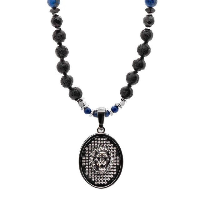 Early 21st Century Powerful Silver Black Lion Men Beaded Necklace For Sale - Image 5 of 14