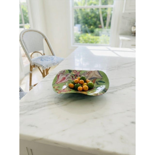 Vintage Tropical Botanical Decoupage Glass Shallow Bowl – Hummingbird & Orchids For Sale - Image 10 of 12