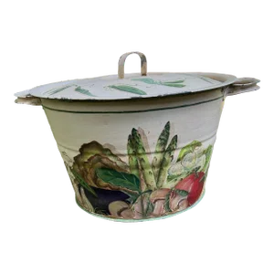 Large Antique Galvanized Pot With Lid