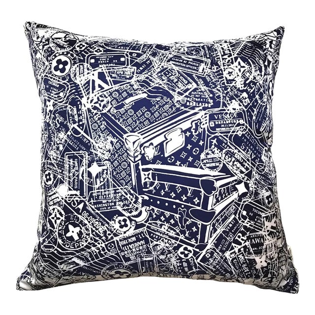 Louis Vuitton Travel Stamps Vintage Silk Scarf Pillow For Sale
