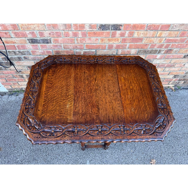 English Antique English Carved Top Gateleg Table For Sale - Image 3 of 13