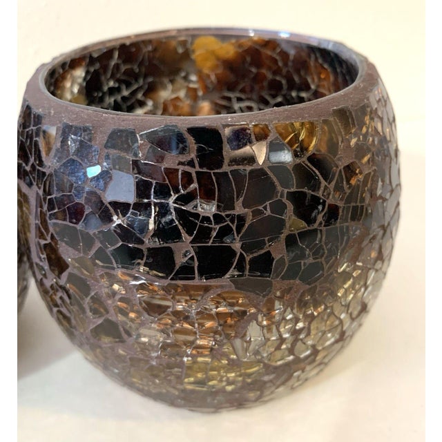 Art Deco Handmade Amber Brown Mosaic Glass Votive or Tea Light Candle Holders BoHo For Sale - Image 3 of 7