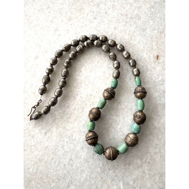Vintage Turquoise and mixed nickel silver beaded necklace.
