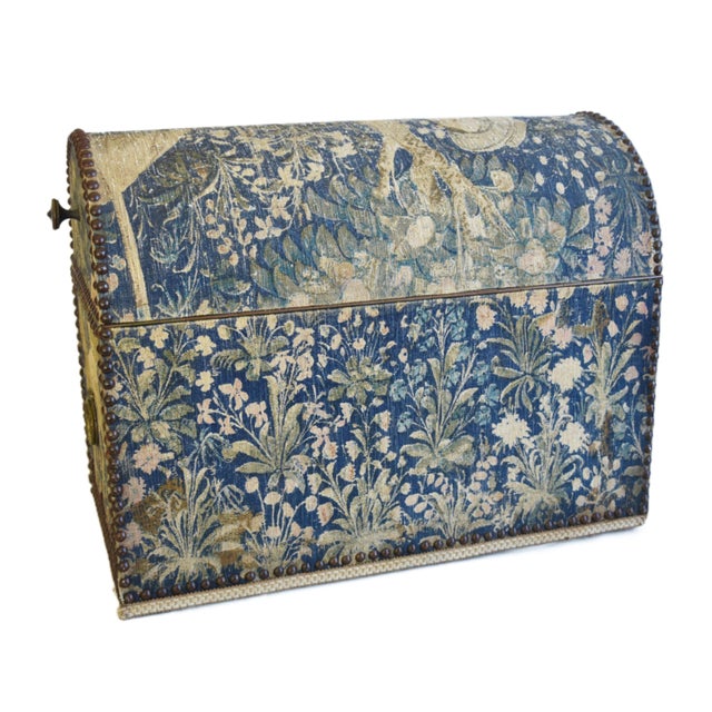Antique French Tapestry Travel Foldout Desk Trunk W/ Dome Top & Brass ...