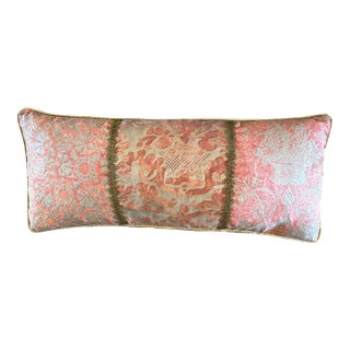 Vintage Italian Fortuny Coral and Gold Pillow For Sale